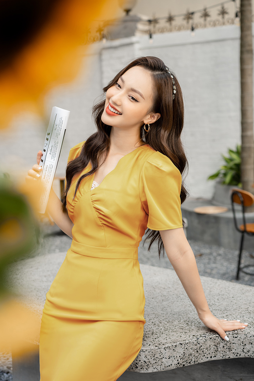 Váy cổ tim nhún ngực tay bồng chân bút chì #23 Váy cổ tim nhún ngực tay bồng chân bút chì